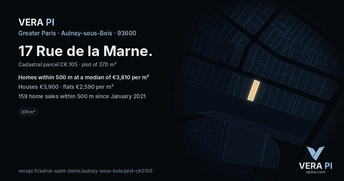 17 Rue de la Marne, Aulnay-sous-Bois at night – the plot lit, the parcels around coloured by the prices near them