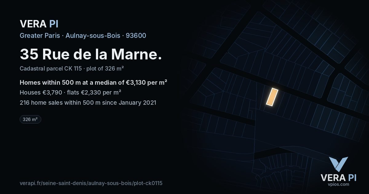 35 Rue de la Marne, Aulnay-sous-Bois at night – the plot lit, the parcels around coloured by the prices near them