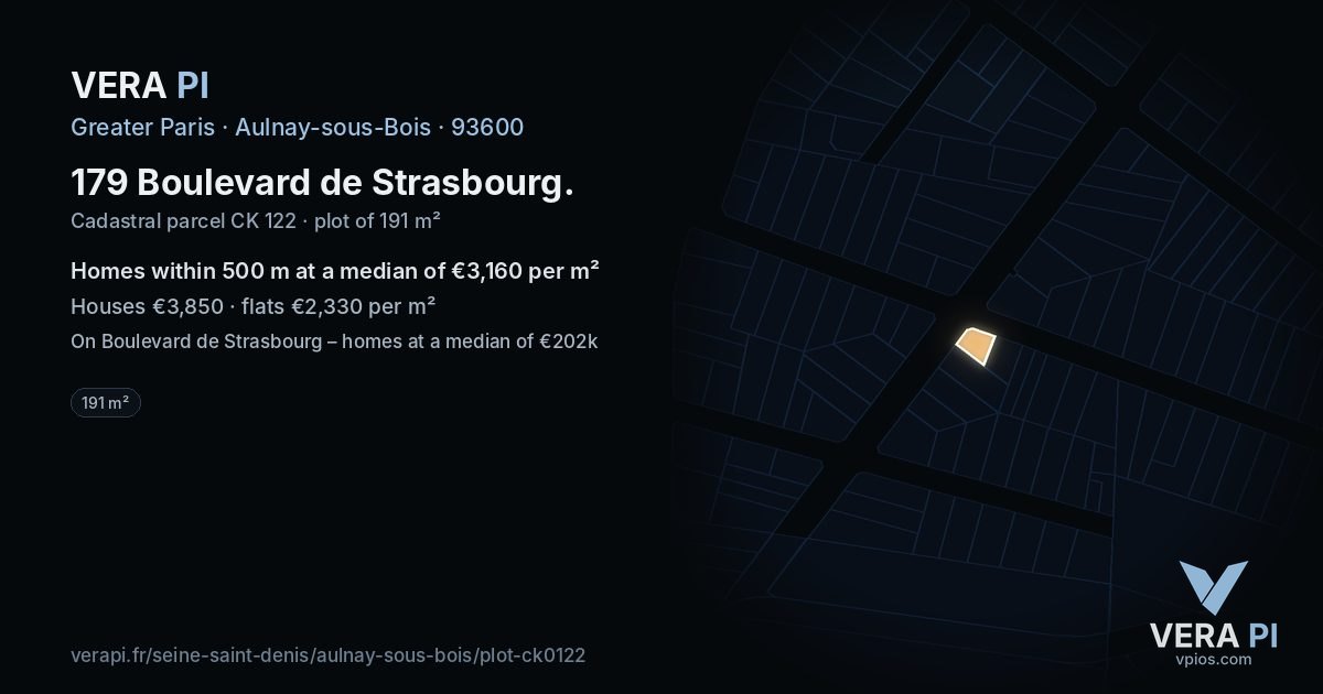 179 Boulevard de Strasbourg, Aulnay-sous-Bois at night – the plot lit, the parcels around coloured by the prices near them
