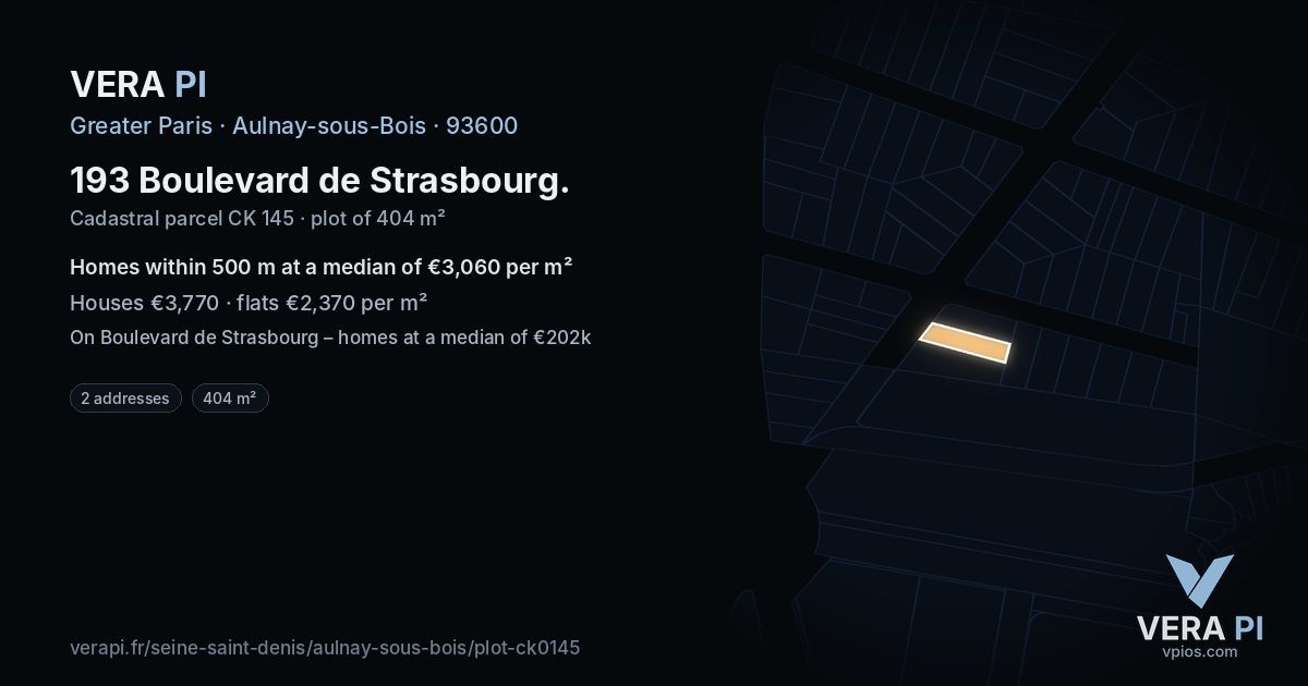 193 Boulevard de Strasbourg, Aulnay-sous-Bois at night – the plot lit, the parcels around coloured by the prices near them