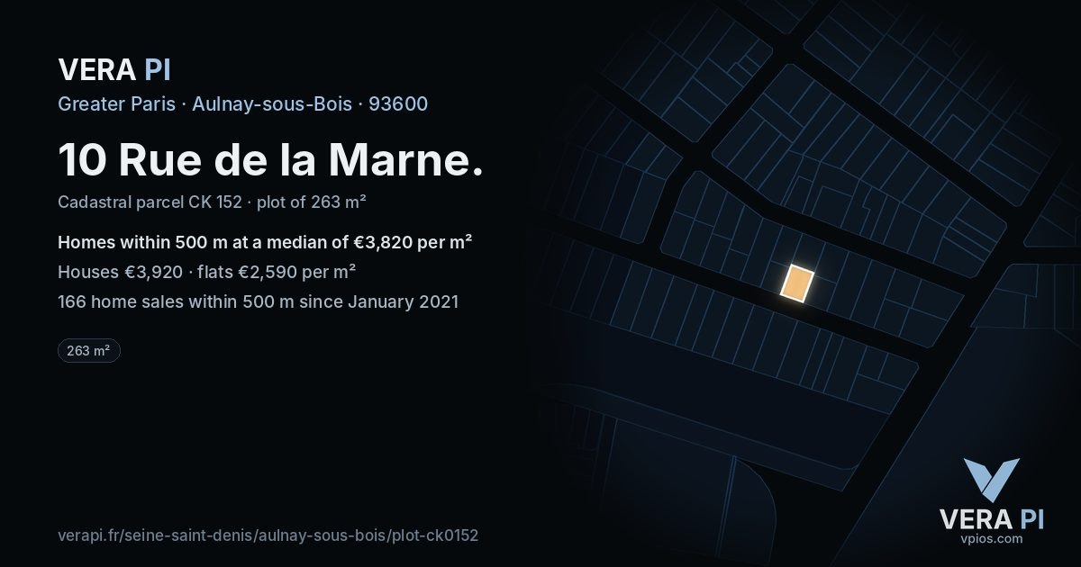 10 Rue de la Marne, Aulnay-sous-Bois at night – the plot lit, the parcels around coloured by the prices near them