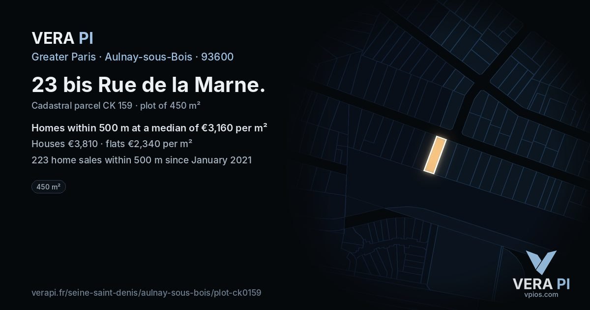 23 bis Rue de la Marne, Aulnay-sous-Bois at night – the plot lit, the parcels around coloured by the prices near them