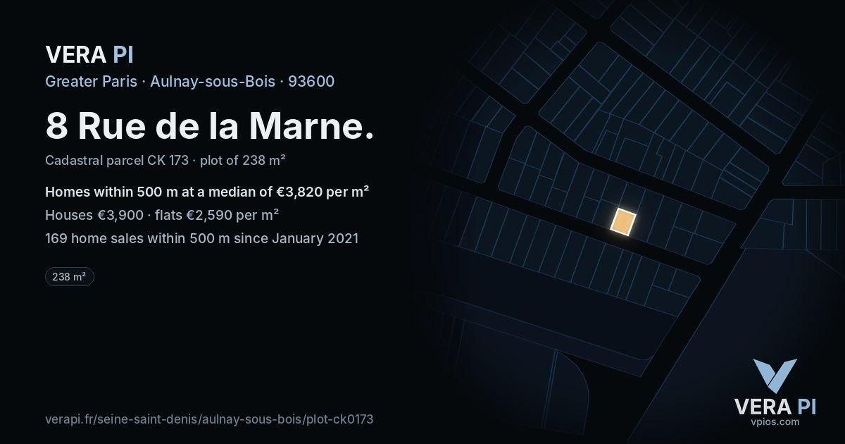 8 Rue de la Marne, Aulnay-sous-Bois at night – the plot lit, the parcels around coloured by the prices near them