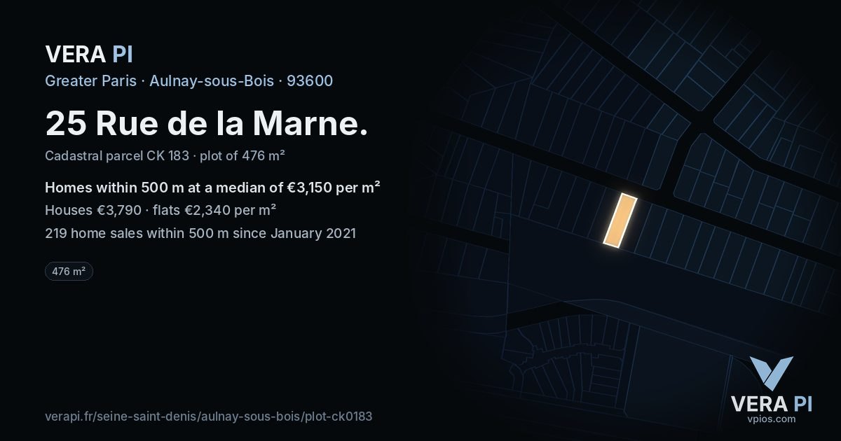 25 Rue de la Marne, Aulnay-sous-Bois at night – the plot lit, the parcels around coloured by the prices near them