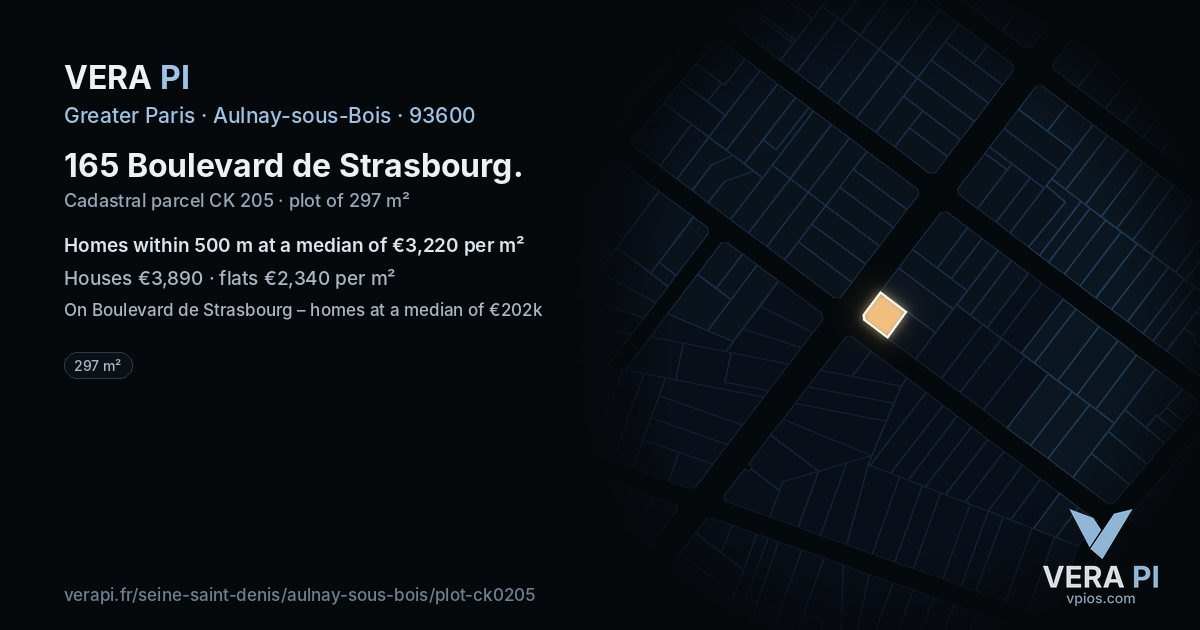 165 Boulevard de Strasbourg, Aulnay-sous-Bois at night – the plot lit, the parcels around coloured by the prices near them