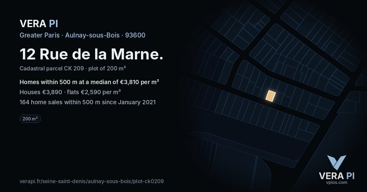 12 Rue de la Marne, Aulnay-sous-Bois at night – the plot lit, the parcels around coloured by the prices near them