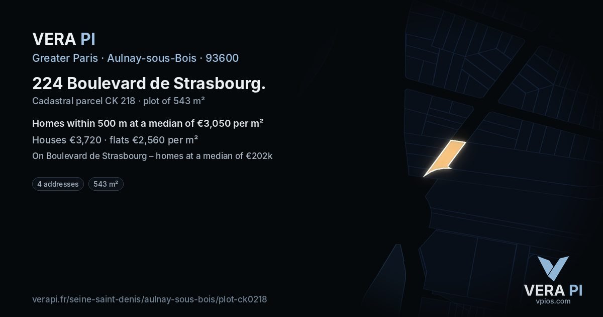 224 Boulevard de Strasbourg, Aulnay-sous-Bois at night – the plot lit, the parcels around coloured by the prices near them