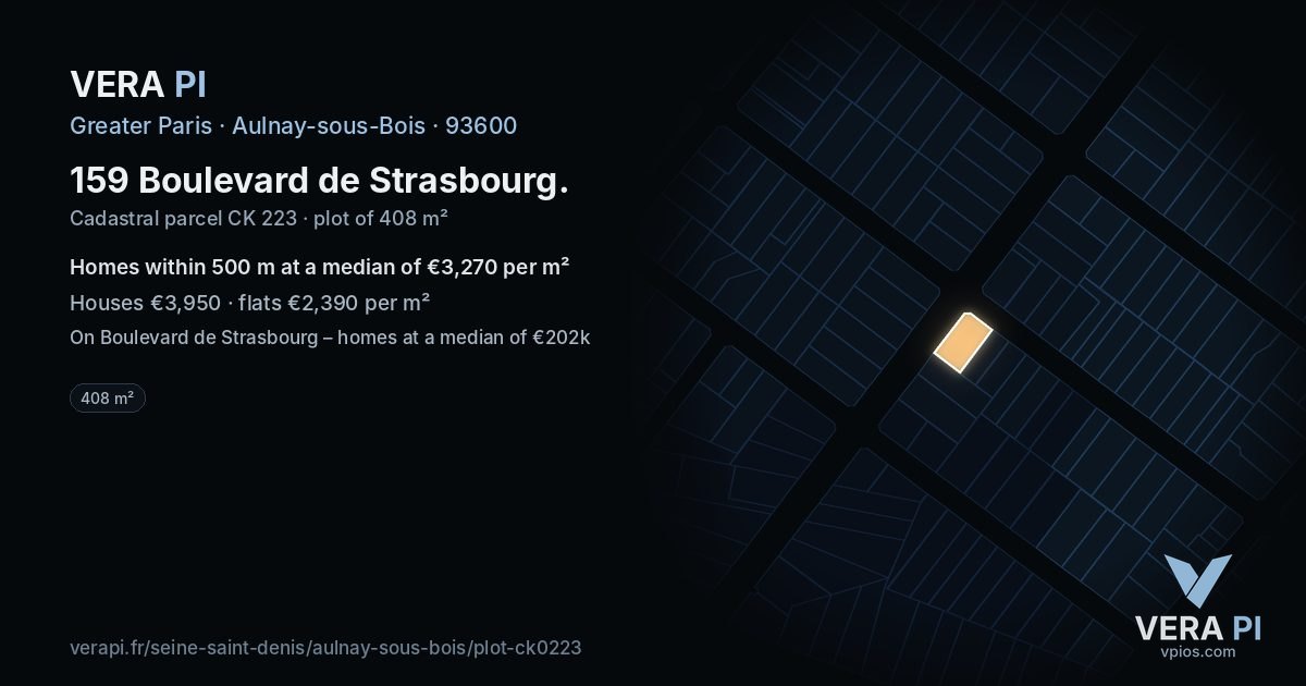 159 Boulevard de Strasbourg, Aulnay-sous-Bois at night – the plot lit, the parcels around coloured by the prices near them