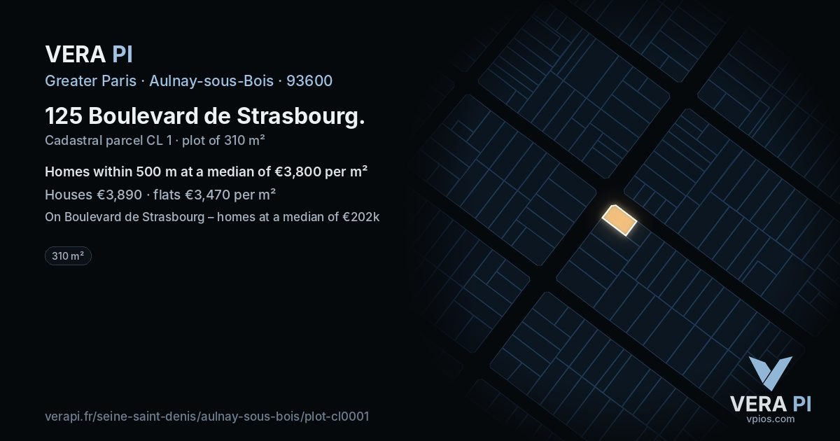125 Boulevard de Strasbourg, Aulnay-sous-Bois at night – the plot lit, the parcels around coloured by the prices near them