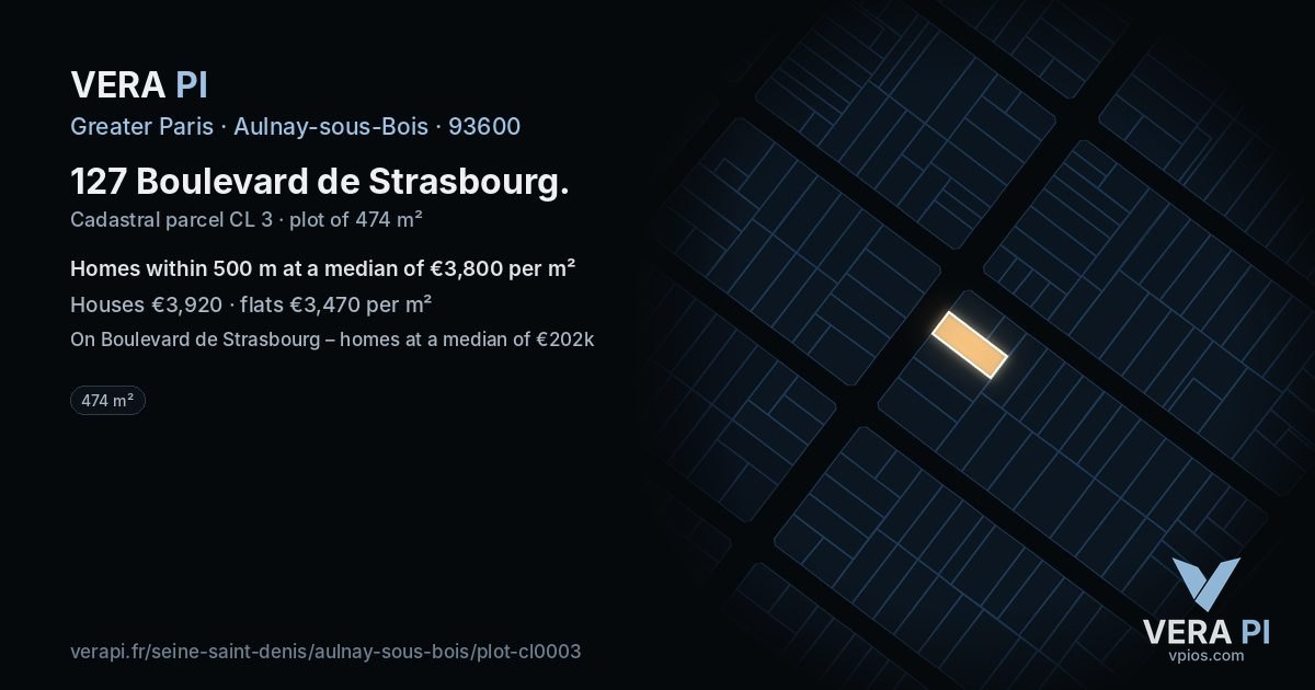127 Boulevard de Strasbourg, Aulnay-sous-Bois at night – the plot lit, the parcels around coloured by the prices near them