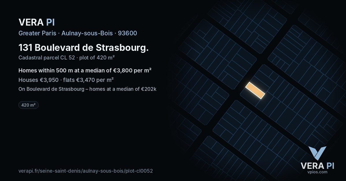 131 Boulevard de Strasbourg, Aulnay-sous-Bois at night – the plot lit, the parcels around coloured by the prices near them