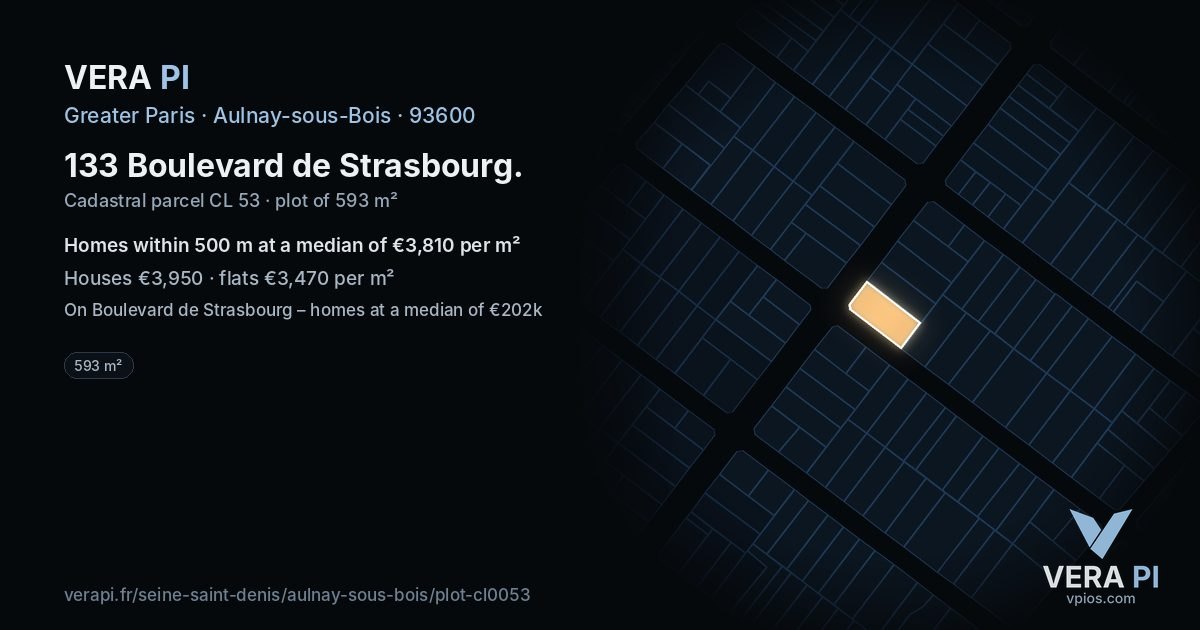 133 Boulevard de Strasbourg, Aulnay-sous-Bois at night – the plot lit, the parcels around coloured by the prices near them