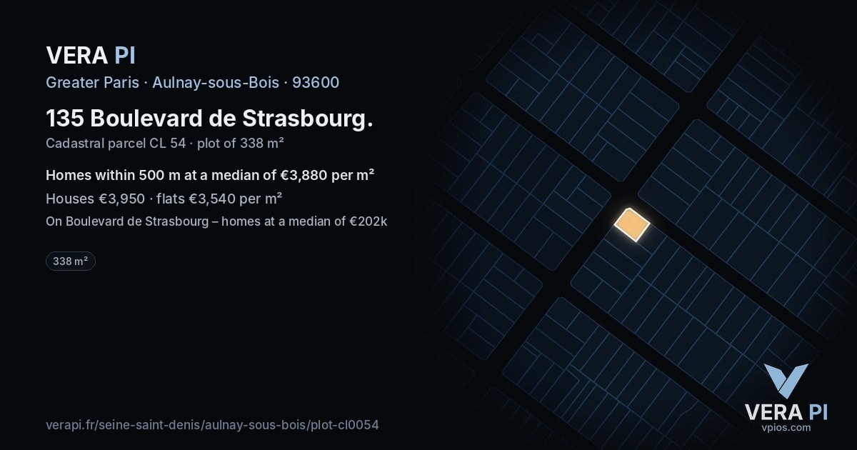 135 Boulevard de Strasbourg, Aulnay-sous-Bois at night – the plot lit, the parcels around coloured by the prices near them