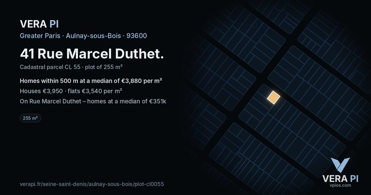 41 Rue Marcel Duthet, Aulnay-sous-Bois at night – the plot lit, the parcels around coloured by the prices near them