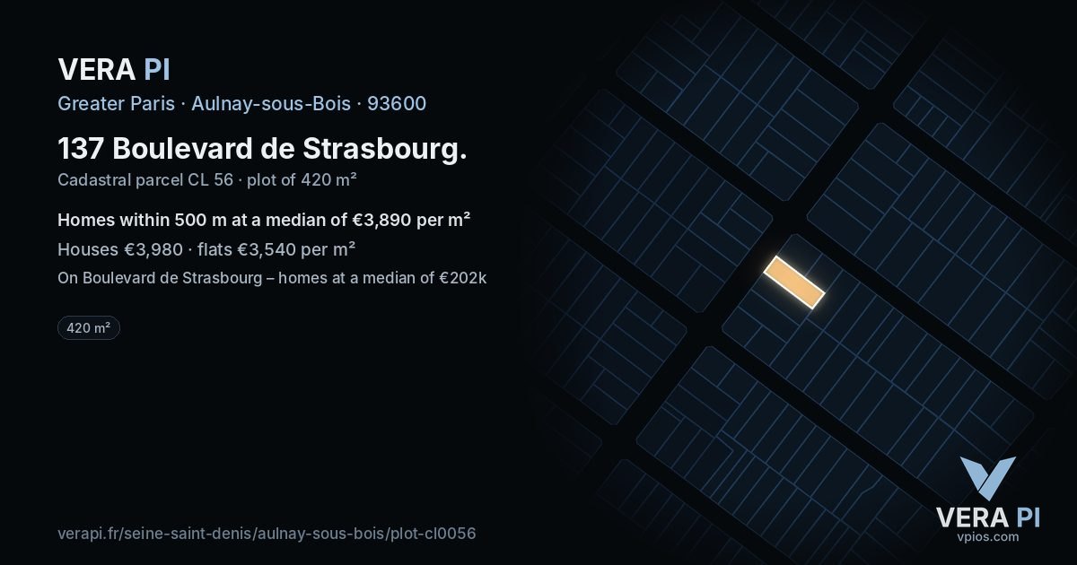 137 Boulevard de Strasbourg, Aulnay-sous-Bois at night – the plot lit, the parcels around coloured by the prices near them