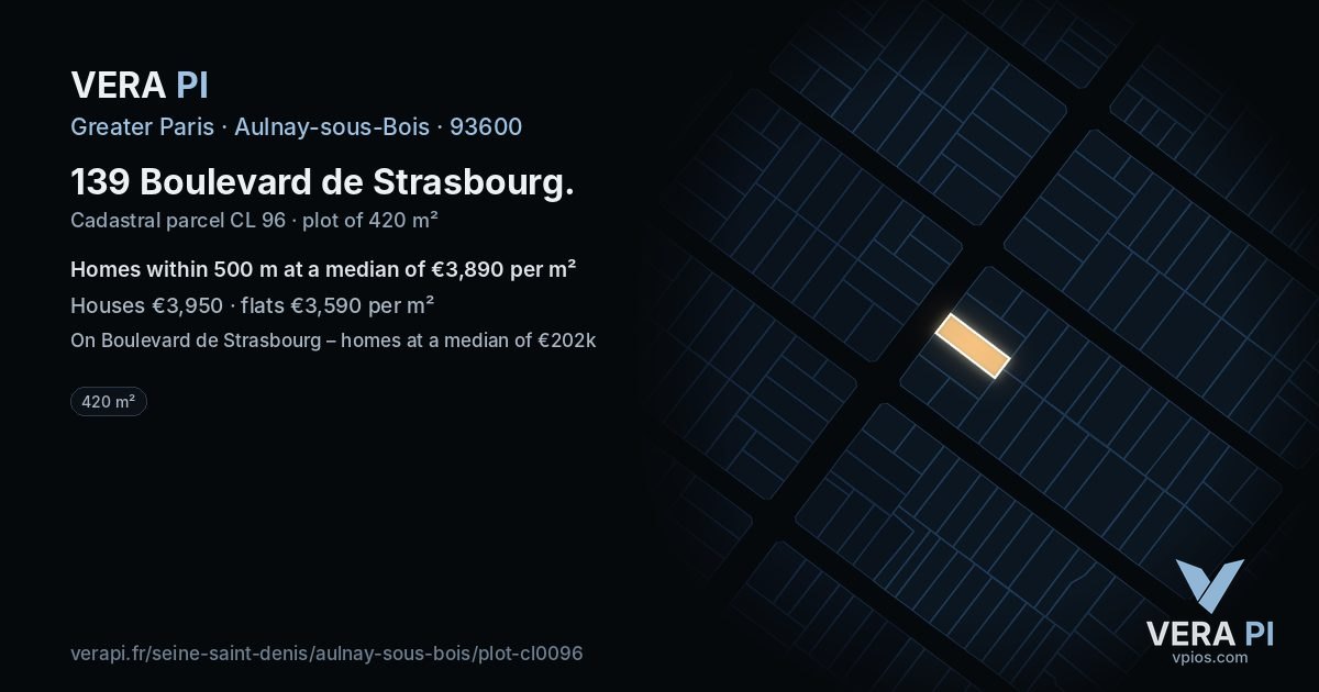 139 Boulevard de Strasbourg, Aulnay-sous-Bois at night – the plot lit, the parcels around coloured by the prices near them