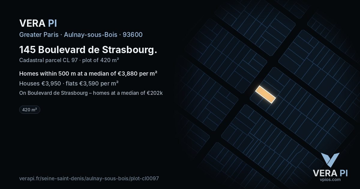 145 Boulevard de Strasbourg, Aulnay-sous-Bois at night – the plot lit, the parcels around coloured by the prices near them