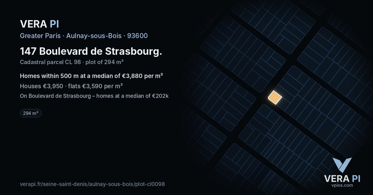 147 Boulevard de Strasbourg, Aulnay-sous-Bois at night – the plot lit, the parcels around coloured by the prices near them