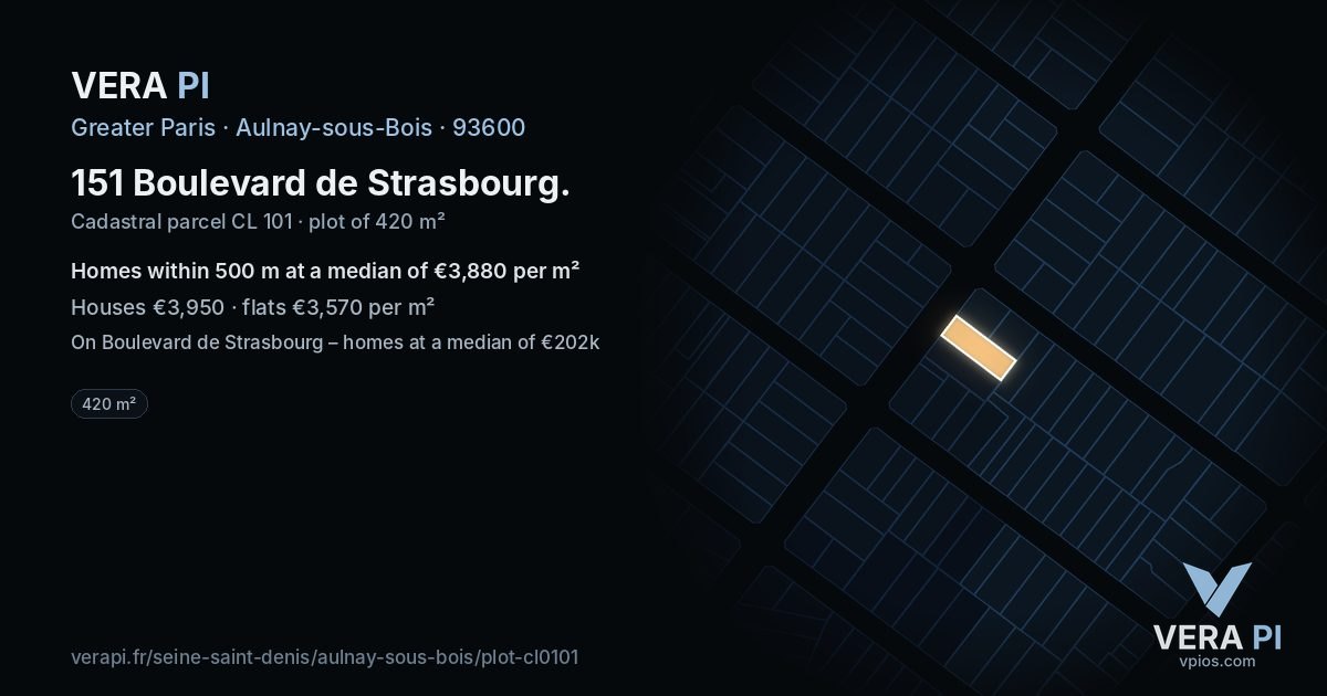 151 Boulevard de Strasbourg, Aulnay-sous-Bois at night – the plot lit, the parcels around coloured by the prices near them
