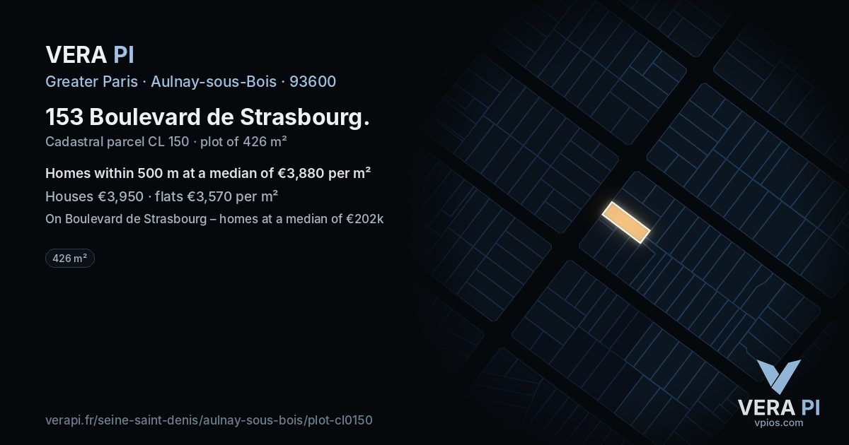 153 Boulevard de Strasbourg, Aulnay-sous-Bois at night – the plot lit, the parcels around coloured by the prices near them