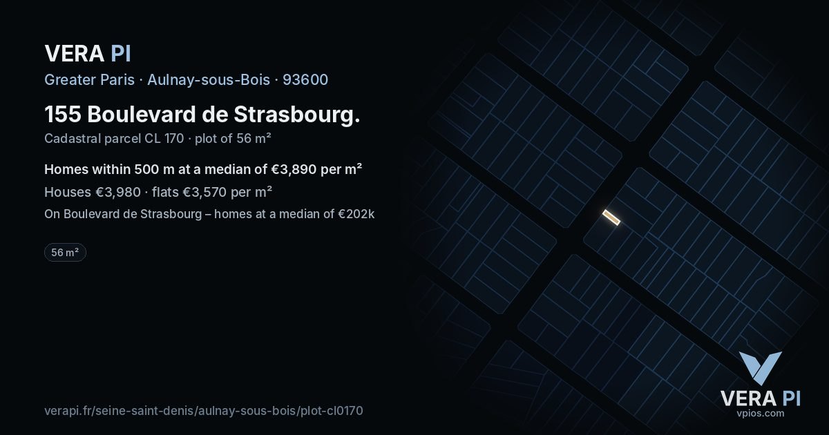 155 Boulevard de Strasbourg, Aulnay-sous-Bois at night – the plot lit, the parcels around coloured by the prices near them