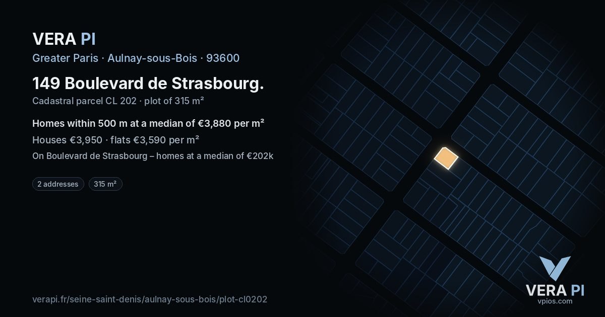 149 Boulevard de Strasbourg, Aulnay-sous-Bois at night – the plot lit, the parcels around coloured by the prices near them