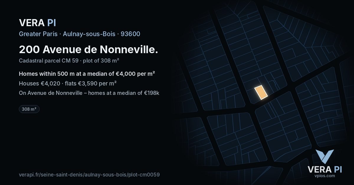 200 Avenue de Nonneville, Aulnay-sous-Bois at night – the plot lit, the parcels around coloured by the prices near them