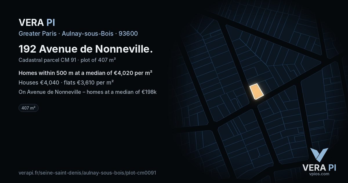 192 Avenue de Nonneville, Aulnay-sous-Bois at night – the plot lit, the parcels around coloured by the prices near them