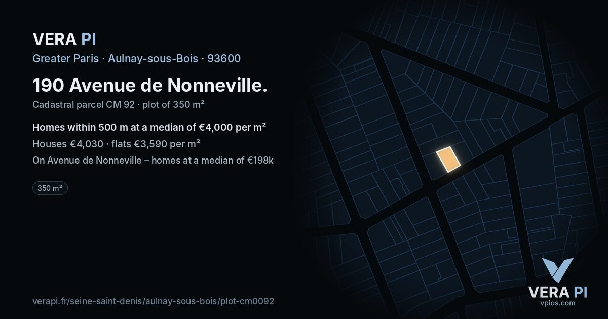 190 Avenue de Nonneville, Aulnay-sous-Bois at night – the plot lit, the parcels around coloured by the prices near them