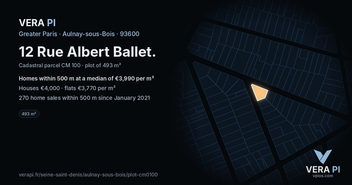 12 Rue Albert Ballet, Aulnay-sous-Bois at night – the plot lit, the parcels around coloured by the prices near them