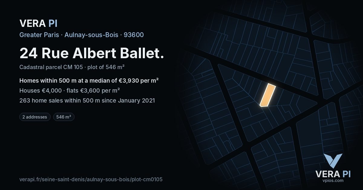 24 Rue Albert Ballet, Aulnay-sous-Bois at night – the plot lit, the parcels around coloured by the prices near them