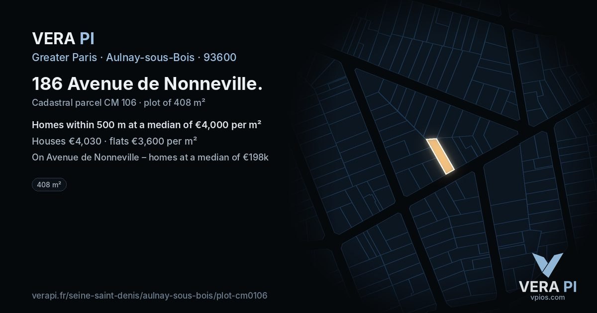 186 Avenue de Nonneville, Aulnay-sous-Bois at night – the plot lit, the parcels around coloured by the prices near them