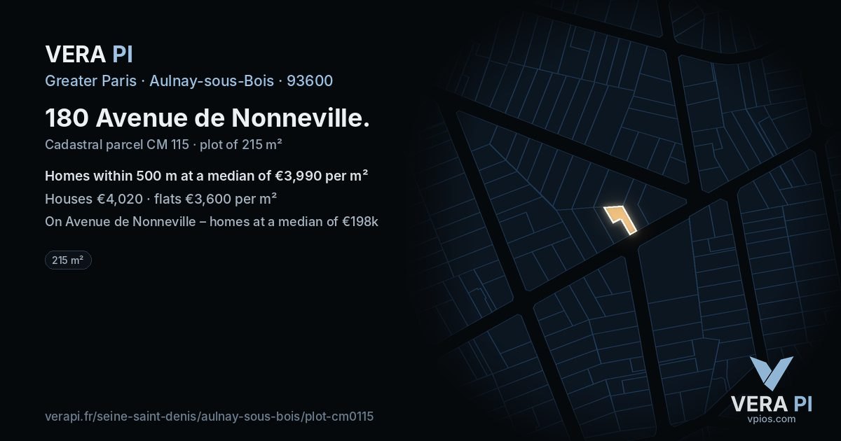 180 Avenue de Nonneville, Aulnay-sous-Bois at night – the plot lit, the parcels around coloured by the prices near them