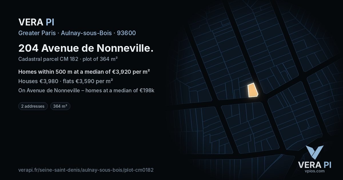 204 Avenue de Nonneville, Aulnay-sous-Bois at night – the plot lit, the parcels around coloured by the prices near them