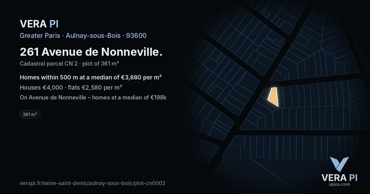 261 Avenue de Nonneville, Aulnay-sous-Bois at night – the plot lit, the parcels around coloured by the prices near them