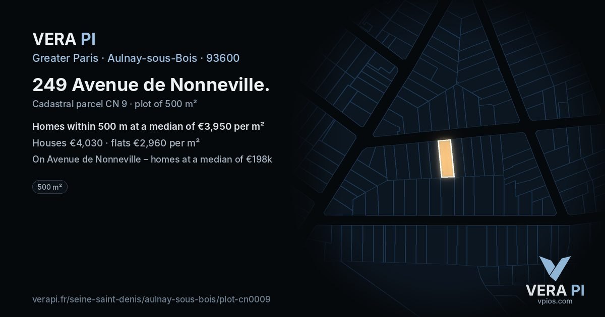 249 Avenue de Nonneville, Aulnay-sous-Bois at night – the plot lit, the parcels around coloured by the prices near them