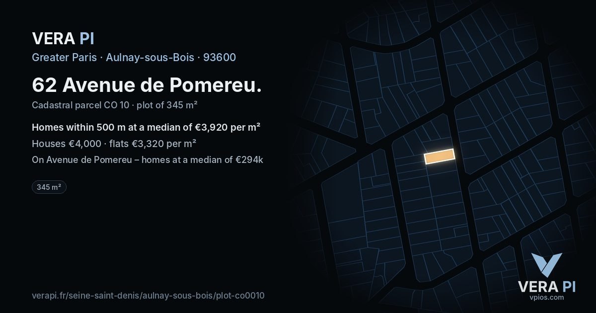 62 Avenue de Pomereu, Aulnay-sous-Bois at night – the plot lit, the parcels around coloured by the prices near them
