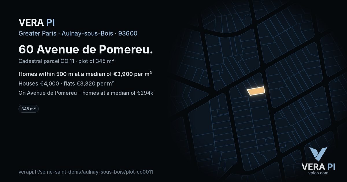 60 Avenue de Pomereu, Aulnay-sous-Bois at night – the plot lit, the parcels around coloured by the prices near them