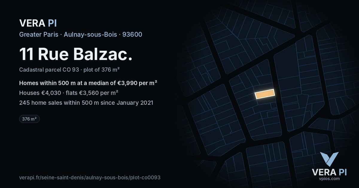 11 Rue Balzac, Aulnay-sous-Bois at night – the plot lit, the parcels around coloured by the prices near them