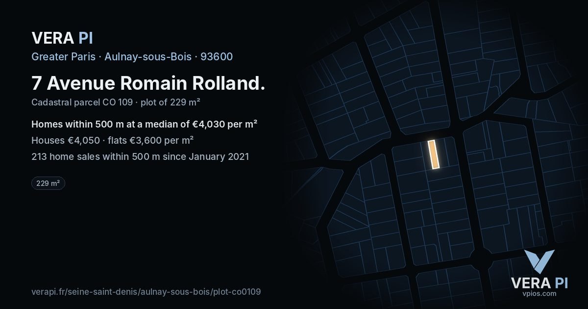 7 Avenue Romain Rolland, Aulnay-sous-Bois at night – the plot lit, the parcels around coloured by the prices near them