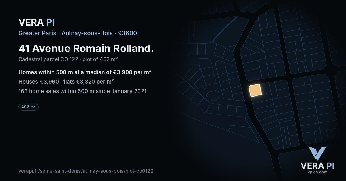 41 Avenue Romain Rolland, Aulnay-sous-Bois at night – the plot lit, the parcels around coloured by the prices near them