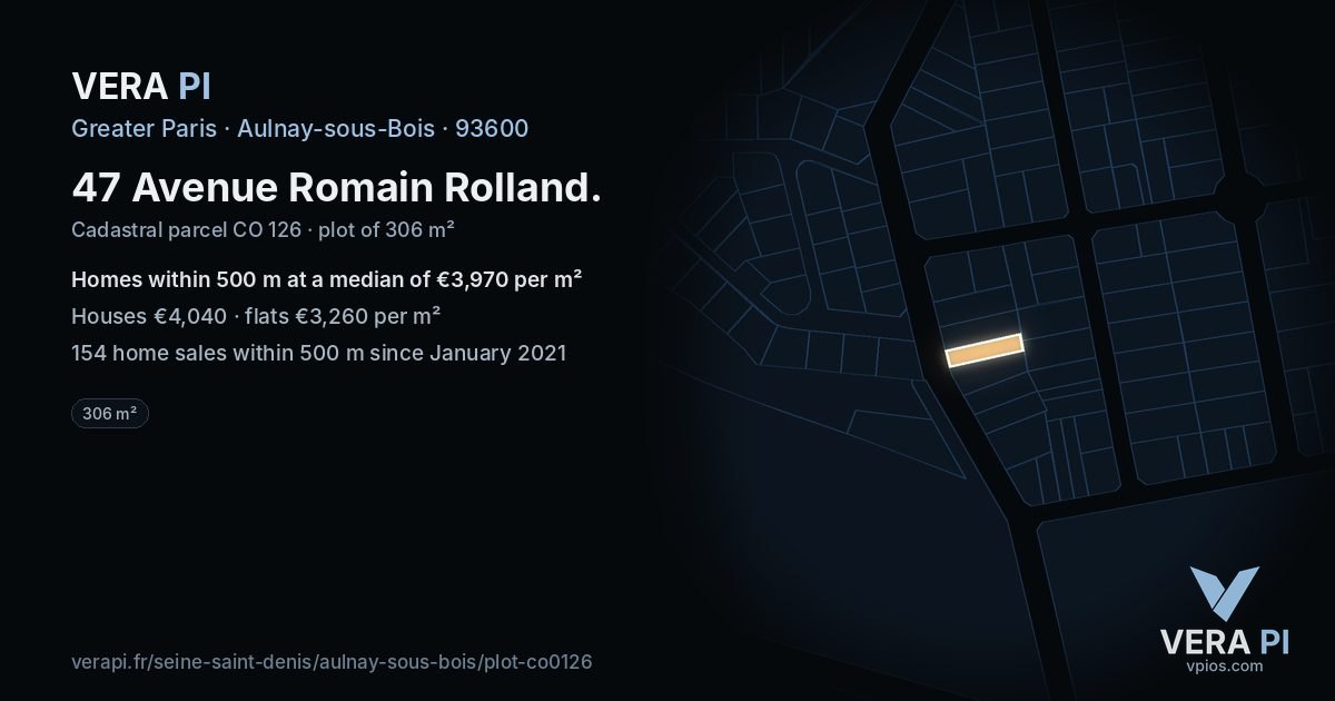 47 Avenue Romain Rolland, Aulnay-sous-Bois at night – the plot lit, the parcels around coloured by the prices near them