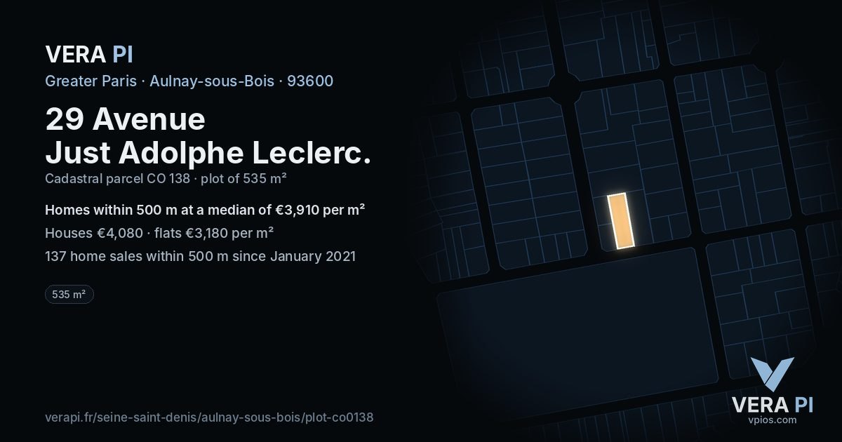 29 Avenue Just Adolphe Leclerc, Aulnay-sous-Bois at night – the plot lit, the parcels around coloured by the prices near them