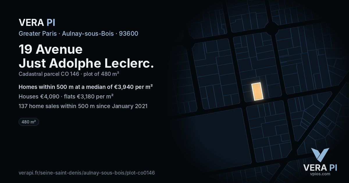 19 Avenue Just Adolphe Leclerc, Aulnay-sous-Bois at night – the plot lit, the parcels around coloured by the prices near them