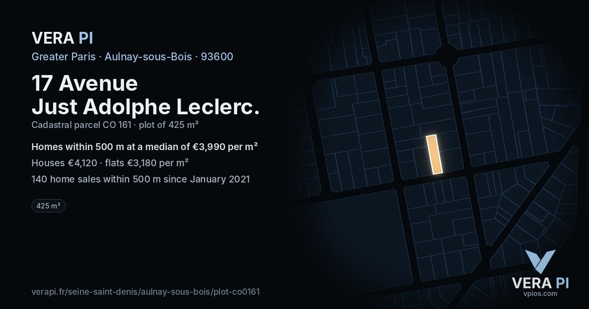 17 Avenue Just Adolphe Leclerc, Aulnay-sous-Bois at night – the plot lit, the parcels around coloured by the prices near them