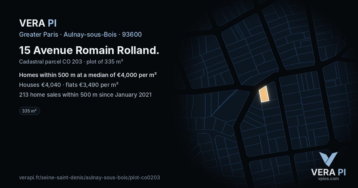 15 Avenue Romain Rolland, Aulnay-sous-Bois at night – the plot lit, the parcels around coloured by the prices near them