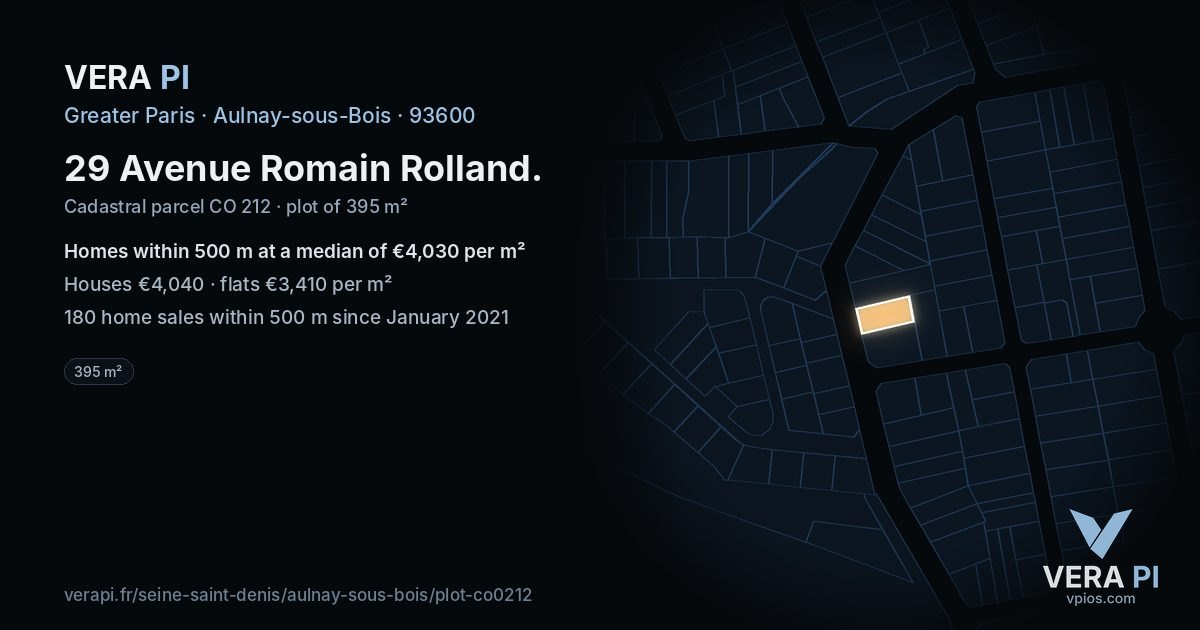 29 Avenue Romain Rolland, Aulnay-sous-Bois at night – the plot lit, the parcels around coloured by the prices near them