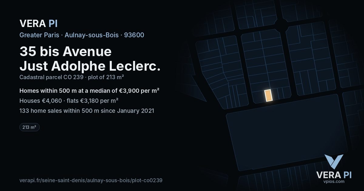 35 bis Avenue Just Adolphe Leclerc, Aulnay-sous-Bois at night – the plot lit, the parcels around coloured by the prices near them