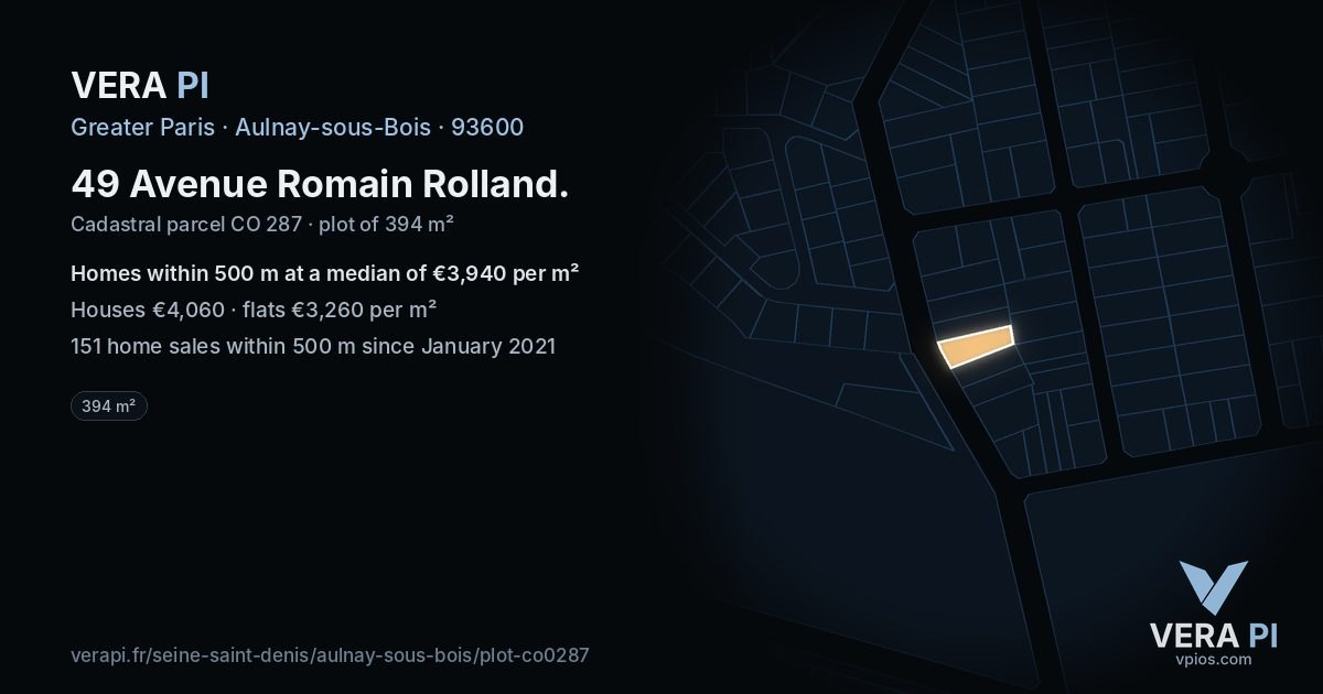 49 Avenue Romain Rolland, Aulnay-sous-Bois at night – the plot lit, the parcels around coloured by the prices near them