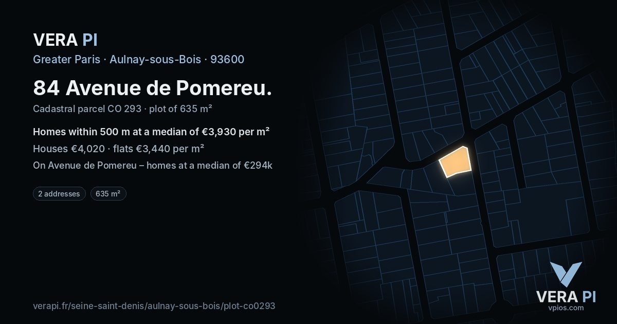 84 Avenue de Pomereu, Aulnay-sous-Bois at night – the plot lit, the parcels around coloured by the prices near them